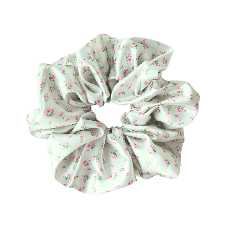 DAINTY GREEN FLORAL - Printed Silk Scrunchie - Beyond Scrunchies