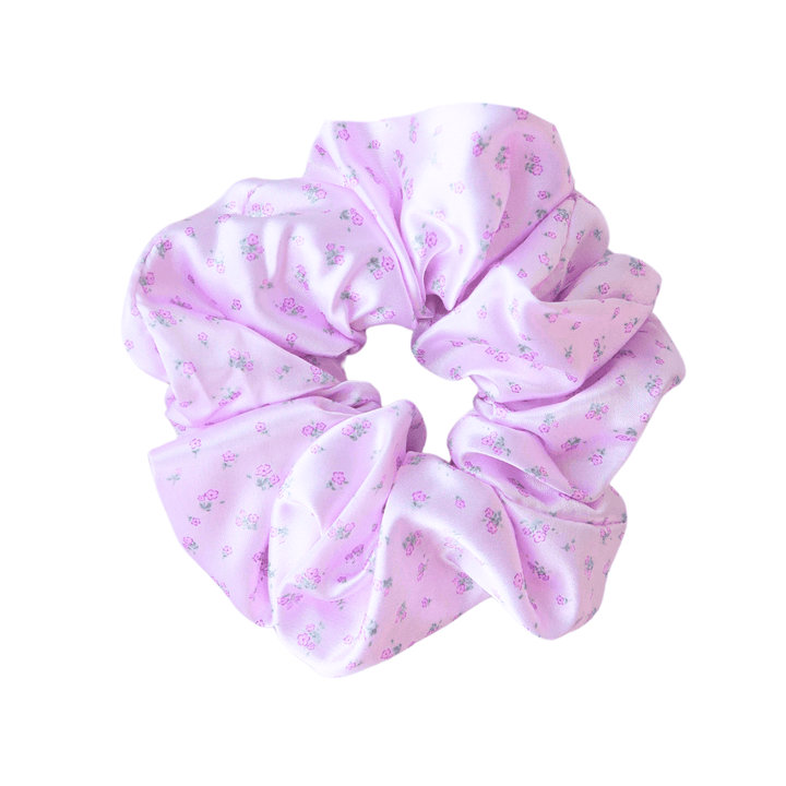 DAINTY PURPLE FLORAL - Printed Silk Scrunchie - Beyond Scrunchies