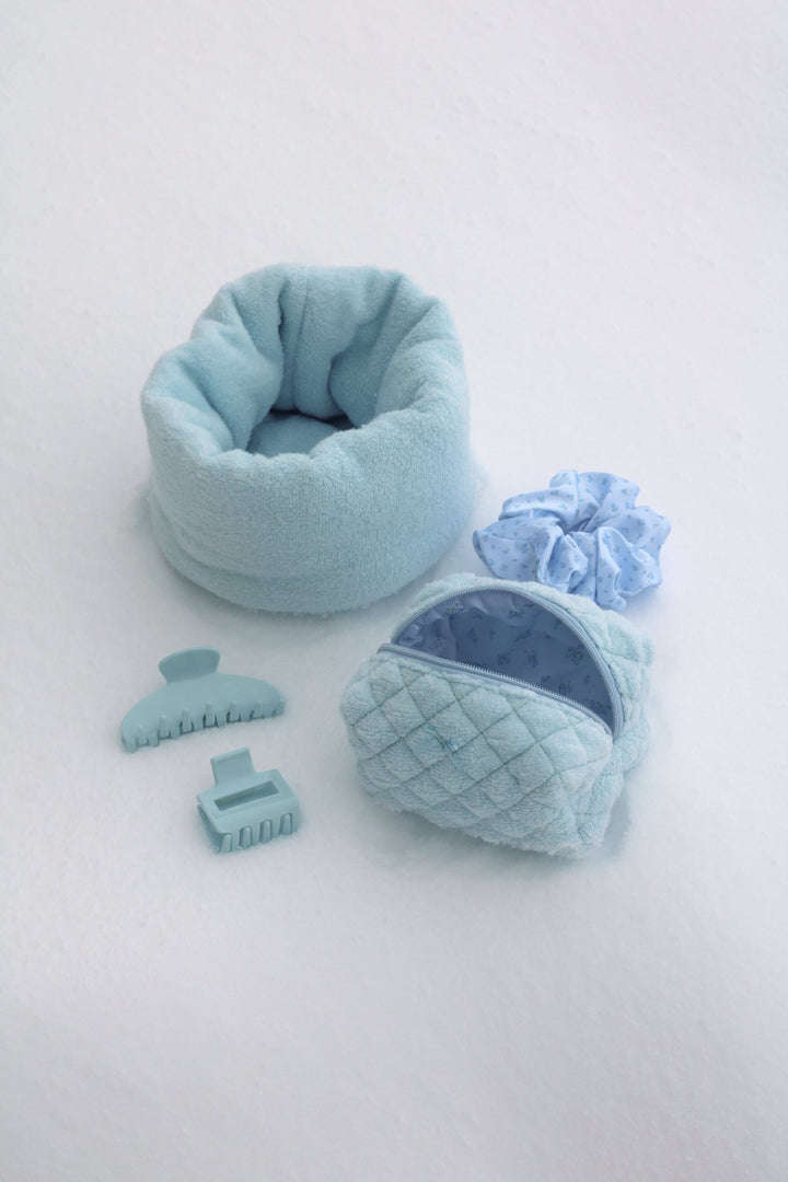 LARGE PUFF BUCKET ORGANIZER - BLUE TOWEL - Beyond Scrunchies