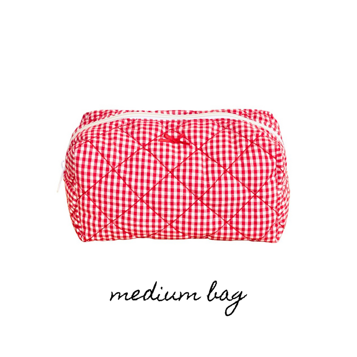 MEDIUM QUILTED MAKEUP BAG - RED GINGHAM