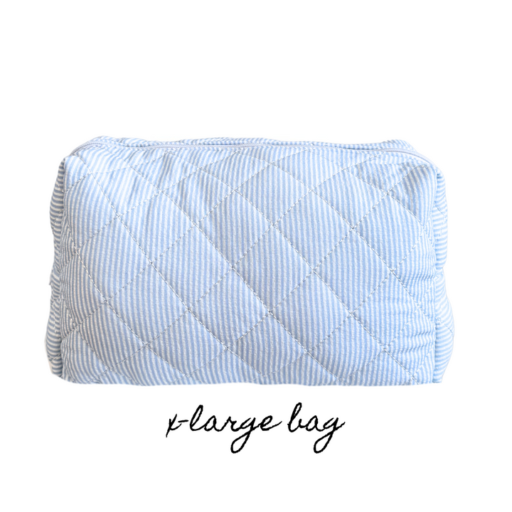 XL QUILTED MAKEUP BAG - Blue Stripes