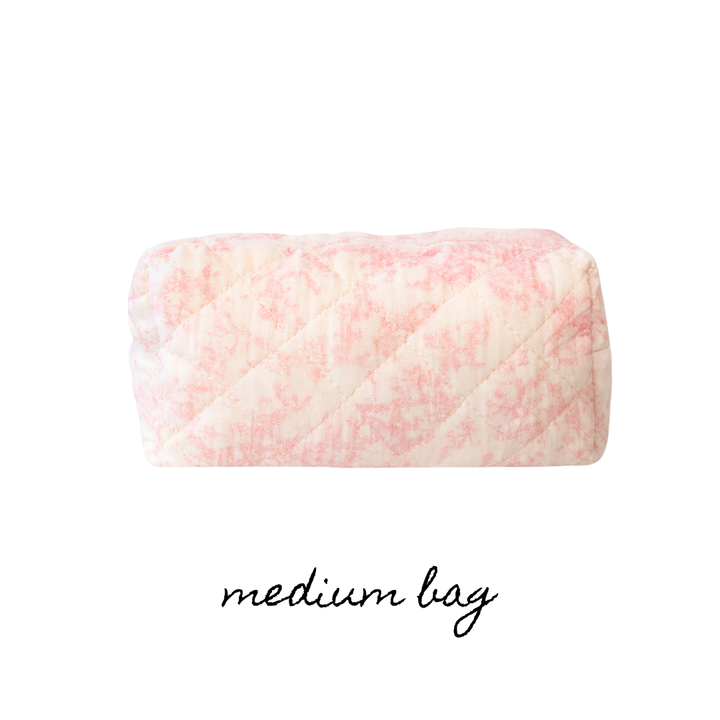 MEDIUM QUILTED MAKEUP BAG - PINK TOILE