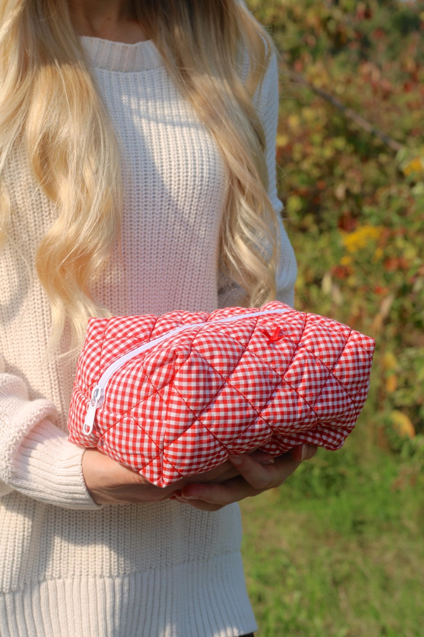 Prada gingham makeup bag sale