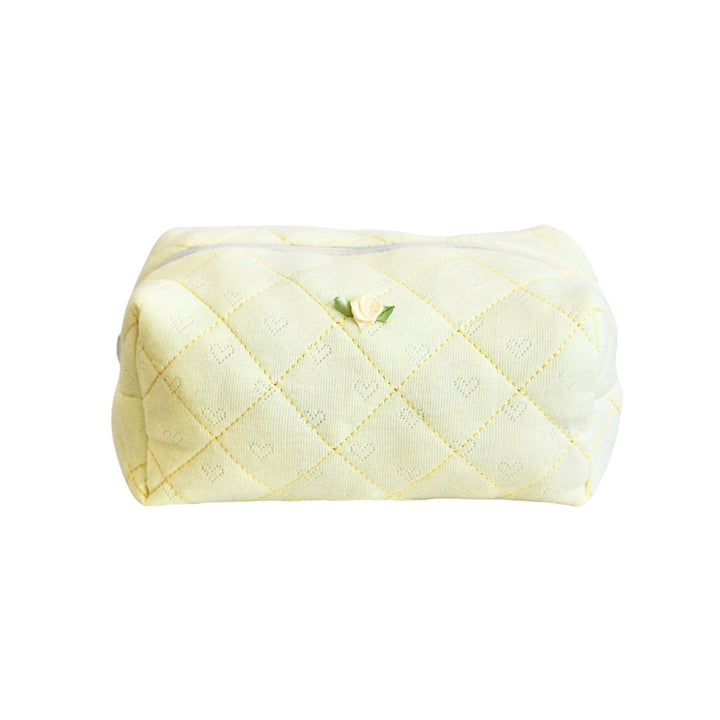 MEDIUM QUILTED MAKEUP BAG - YELLOW HEARTS - Beyond Scrunchies