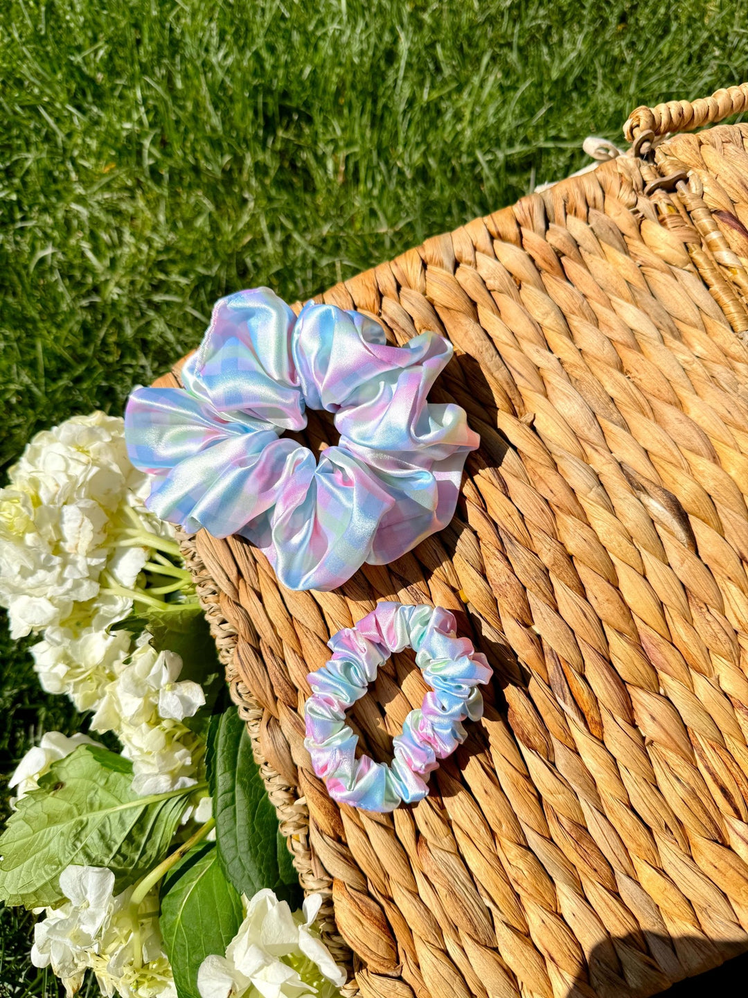 PASTEL GINGHAM - Printed Silk Scrunchie - Beyond Scrunchies