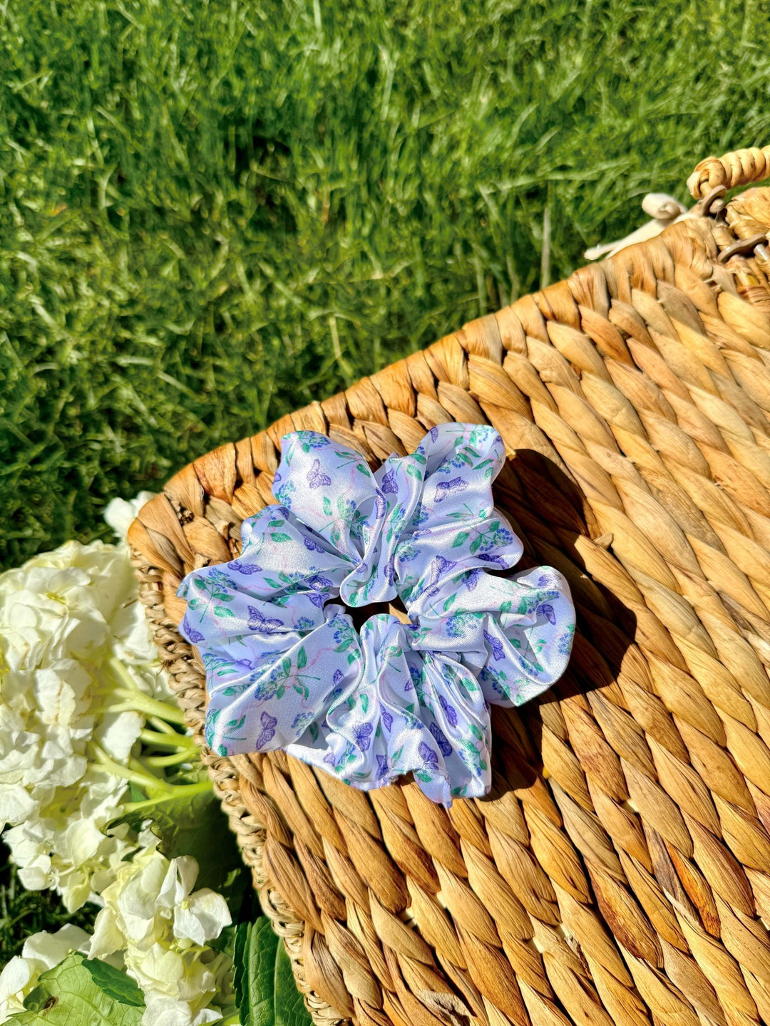 PURPLE BUTTERFLY - Printed Silk Scrunchie - Beyond Scrunchies