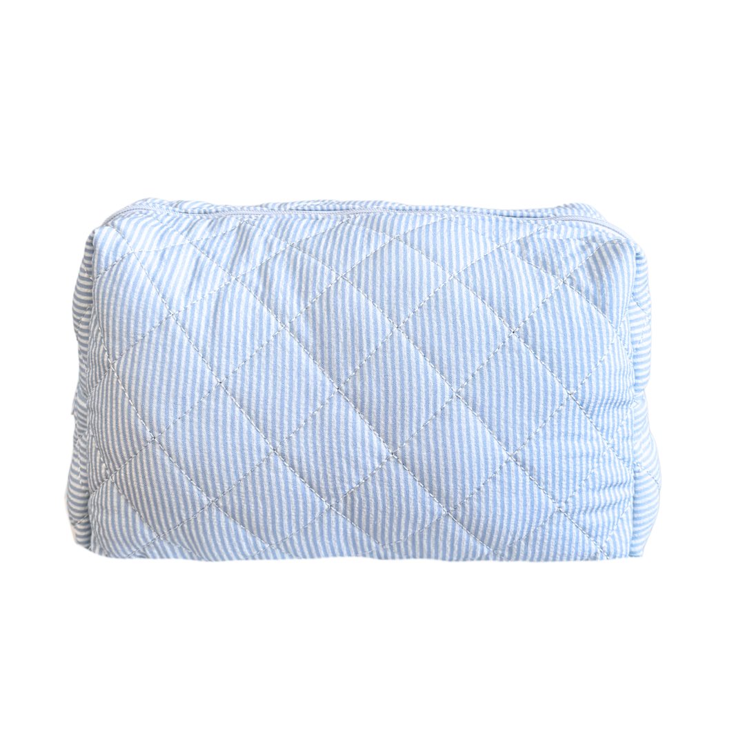 XL QUILTED MAKEUP BAG - Blue Stripes - Beyond Scrunchies