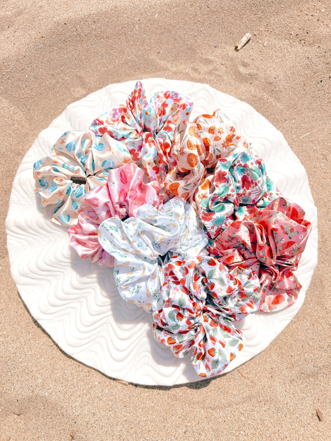 Shell Scrunchie BLUE SEASHELLS - Printed Silk Scrunchie – Beyond Scrunchies