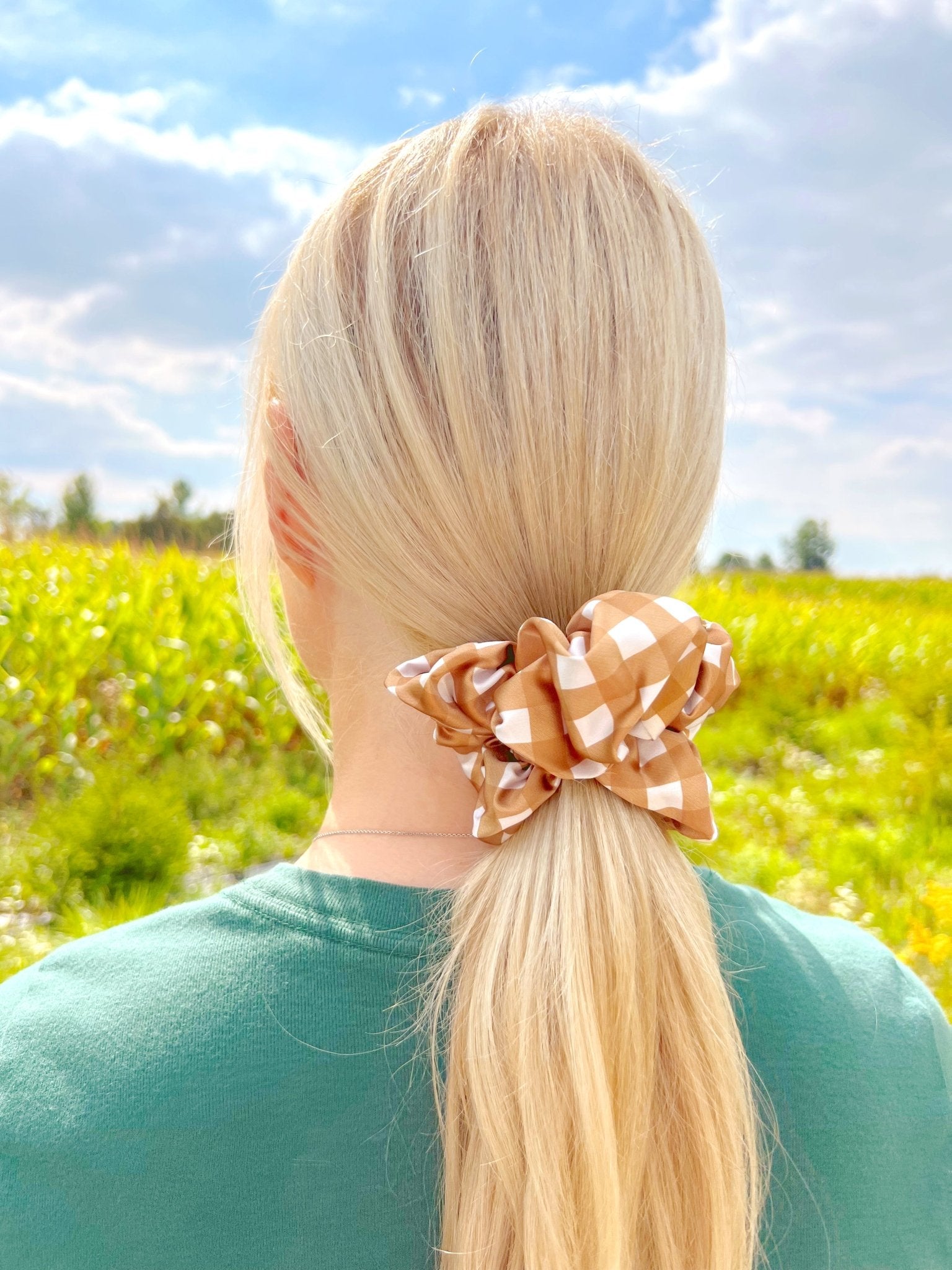 CARAMEL GINGHAM - Mulberry Silk Scrunchie - Beyond Scrunchies