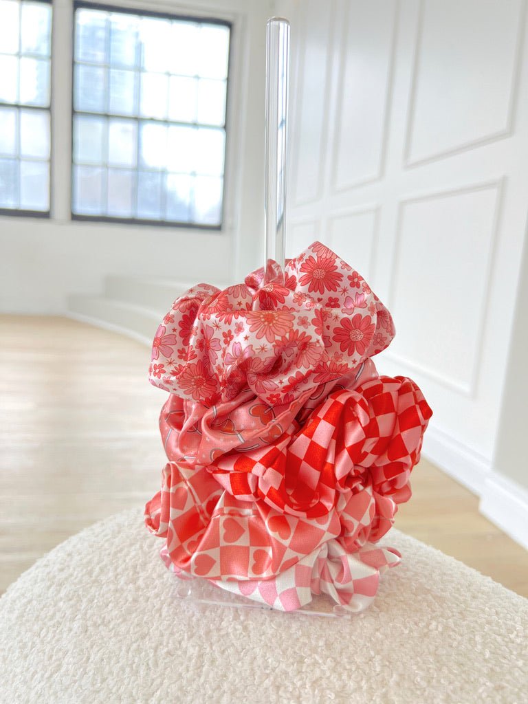 GROOVY PINK CHECKER - Printed Silk Scrunchie - Beyond Scrunchies