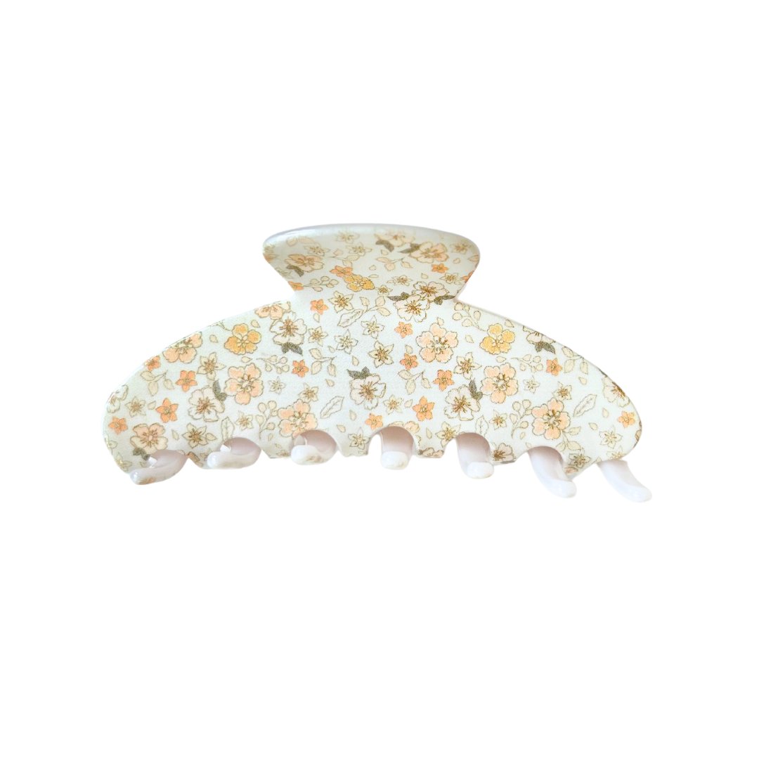ROUNDED CLAW CLIP - WHITE FLORALS - Beyond Scrunchies