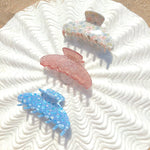 ROUNDED PRINTED CLAW CLIP - BLUE FLORAL - Beyond Scrunchies