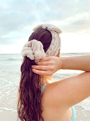 SET OF MICROFIBER TOWEL SCRUNCHIE & HEADBAND SET - Beige - Beyond Scrunchies
