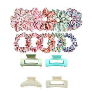 SPRING COLLECTION PRINTED SCRUNCHIES & CLAW CLIPS BUNDLE - 14 - Beyond Scrunchies