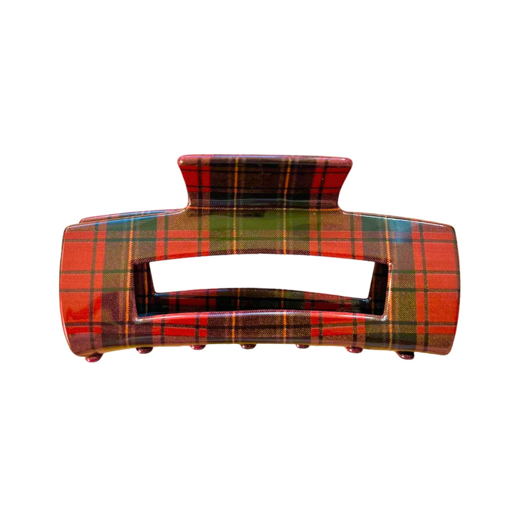 SQUARE CLAW CLIP - RED TARTAN - Beyond Scrunchies