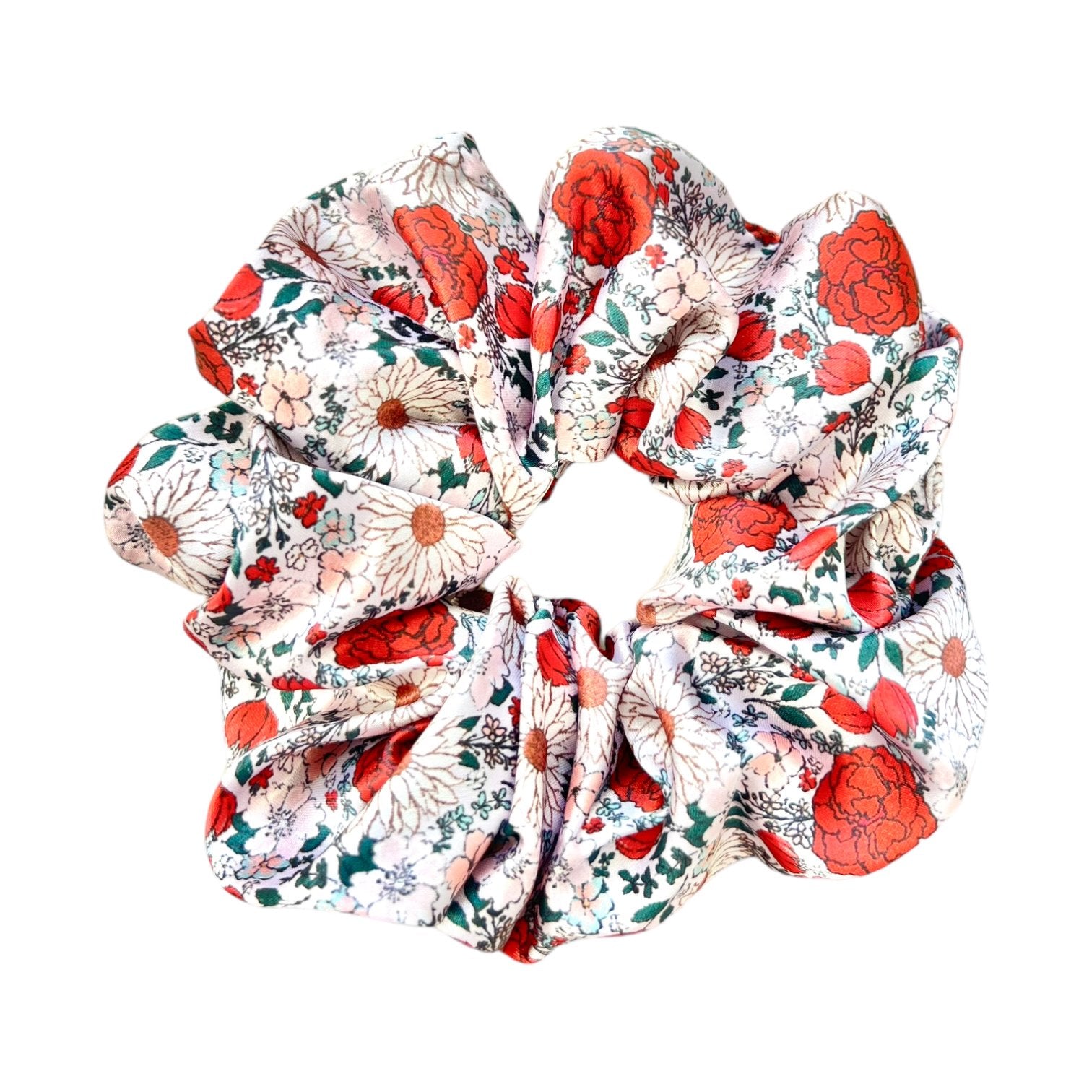 WHITE CHRISTMAS FLORAL - Mulberry Silk Scrunchie - Beyond Scrunchies