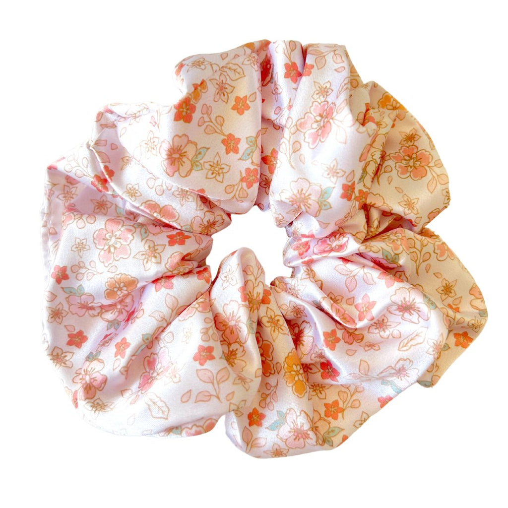 WHITE FLORALS - Mulberry Silk Scrunchie - Beyond Scrunchies